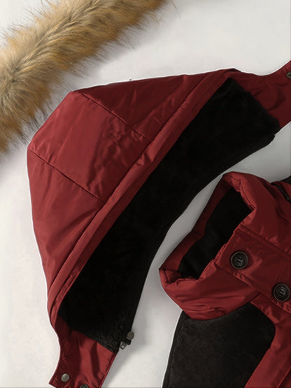 Men's Winter Fleece Padded Jacket With Detachable Faux Fur Hood