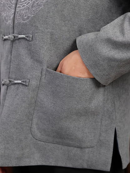 Men's New Winter Warm Chinese Style Tang Suit Small Stand Collar Chinese Knot Dish Buckle Coat, Tang Suit, Hanfu, Year Of The Rabbit Costume Clothing ( Chinese Size, Please Check The Size Guide Carefully )