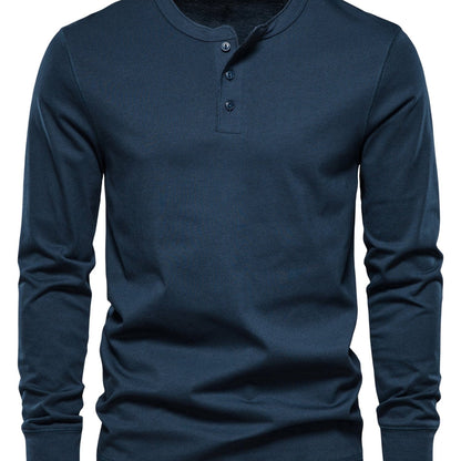 Men's Henley Collar Long Sleeve T Shirt