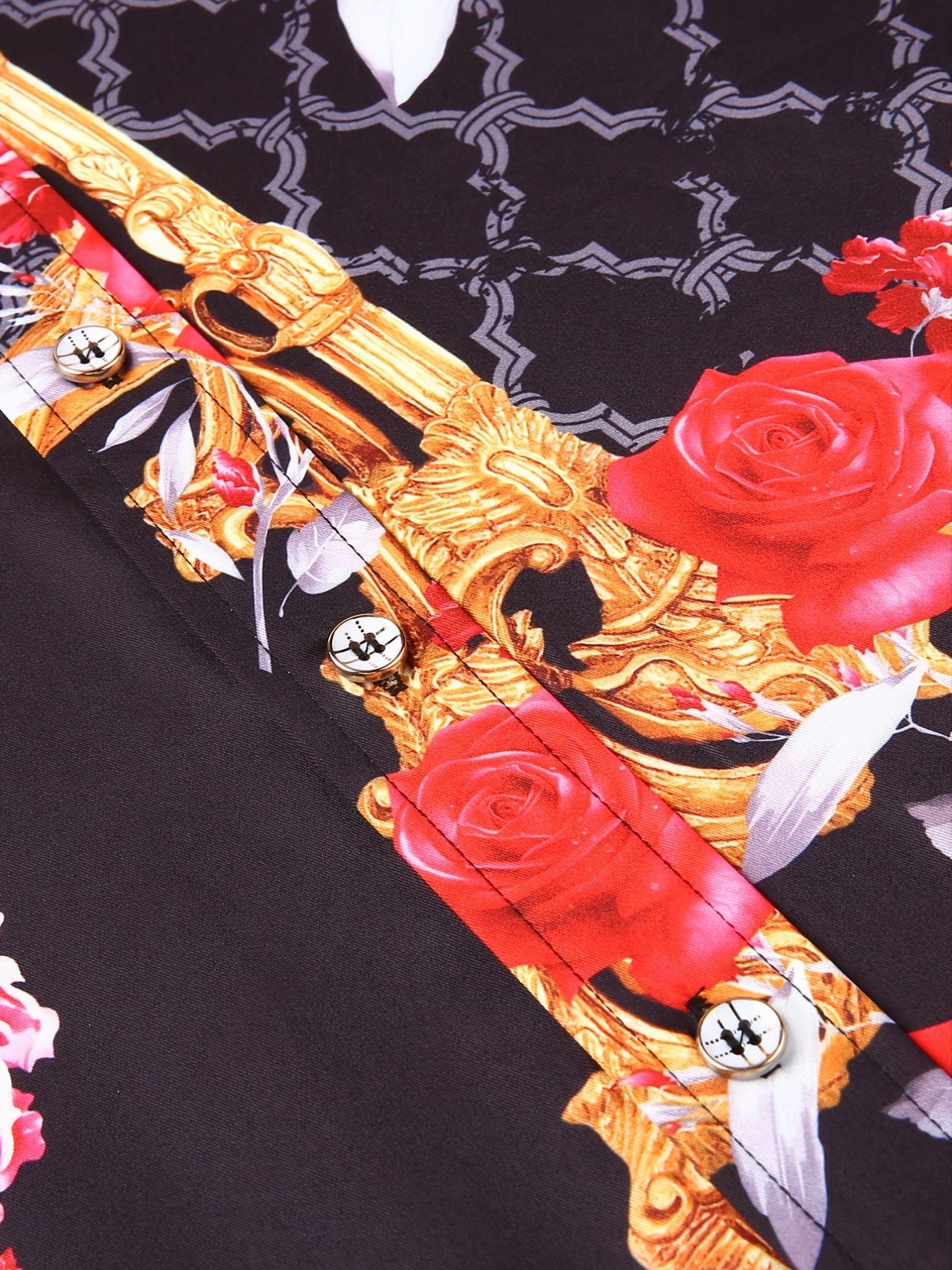 Men's Long Sleeve Luxury Design Print Dress Shirt, Casual Button Down Shirt For Party, Wedding, Banquet, Prom, Nightclub