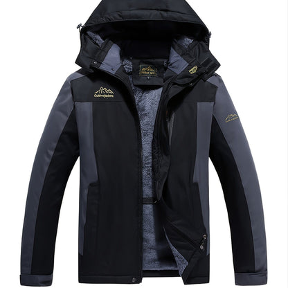 Men's Windproof Fleece Hooded Cotton-padded Jacket, Casual Out Stitching Warm Jacket For Autumn/Winter