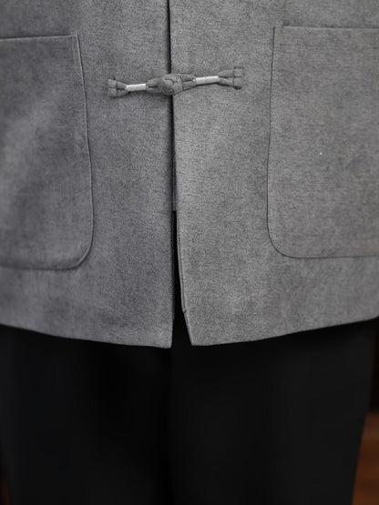 Men's New Winter Warm Chinese Style Tang Suit Small Stand Collar Chinese Knot Dish Buckle Coat, Tang Suit, Hanfu, Year Of The Rabbit Costume Clothing ( Chinese Size, Please Check The Size Guide Carefully )