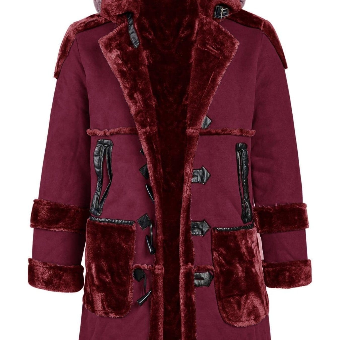 Men's Shearling Leather Coat Faux Suede Sherpa Lined Jacket With Hood Men's Clothes