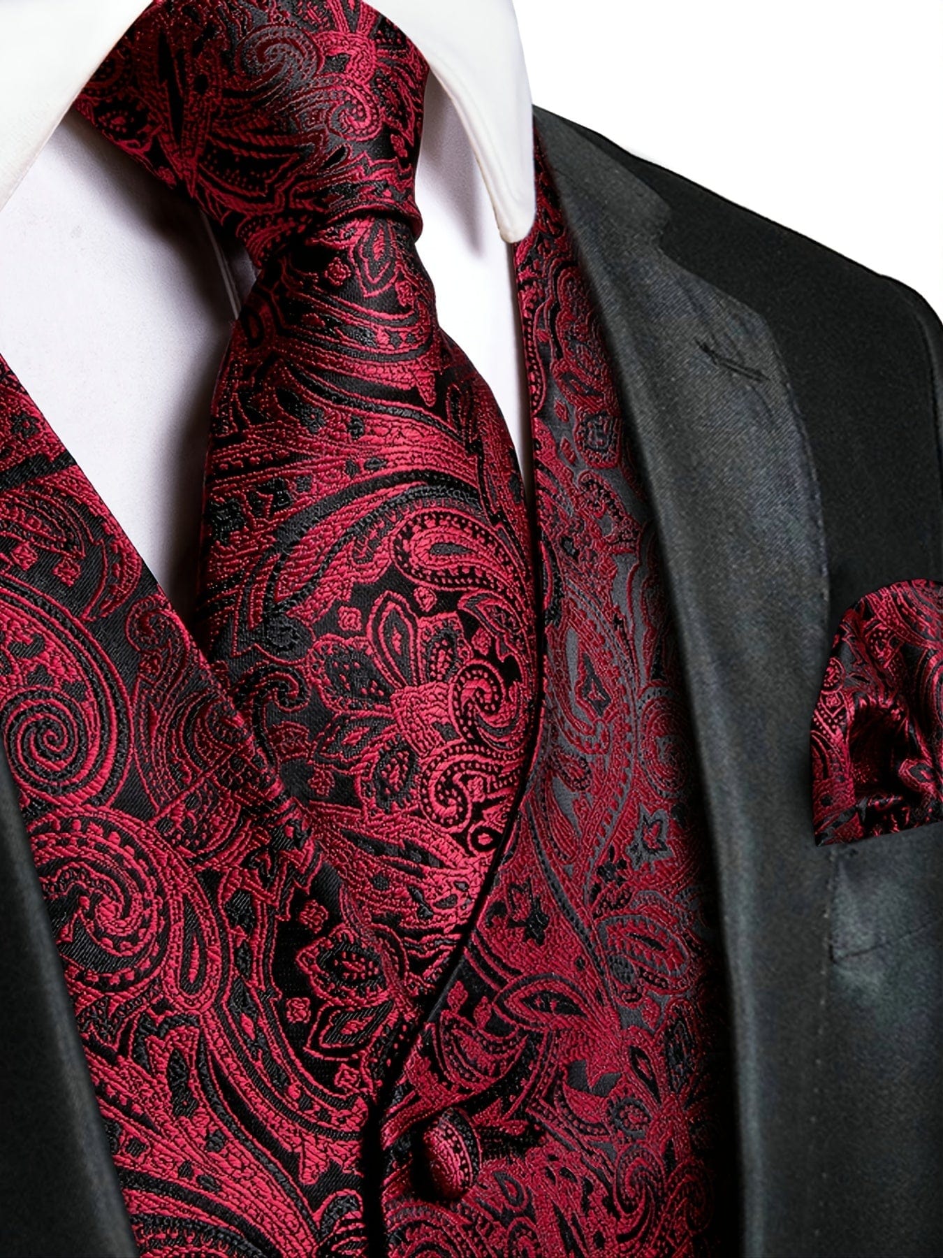 Men's Vintage Elegant Fit Sleeveless Vest Set, Formal Suit Waistcoat & Tie & Cufflinks & Hanky For Wedding Party Business