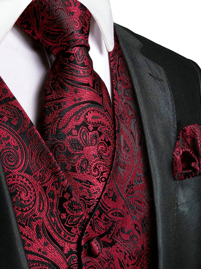 Men's Vintage Elegant Fit Sleeveless Vest Set, Formal Suit Waistcoat & Tie & Cufflinks & Hanky For Wedding Party Business