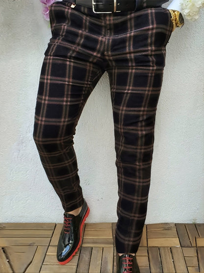Men's Plaid Straight Slim Fit Suit Pants