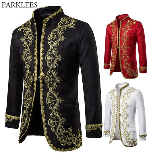 Gold Embroidery Palace Mens Blazers British Baroque Party Wedding Festival Costume Mens Dress Suit Jacket Blazer Masculino XXL