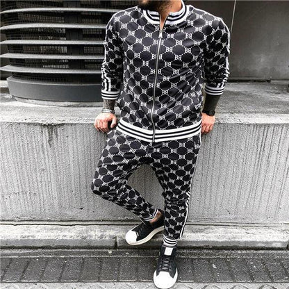 New Men Casual Zipper Set Autumn Mens set Tracksuit Set Male Sweatshirt Sweatpants Multi-pocket Fashion High Street Jackets Sets