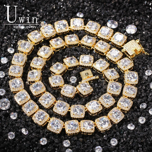 Uwin Square CZ Tennis Chain 10mm Luxury Bling Bling Full Iced Out Necklace Men HipHop Jewelry For Gift