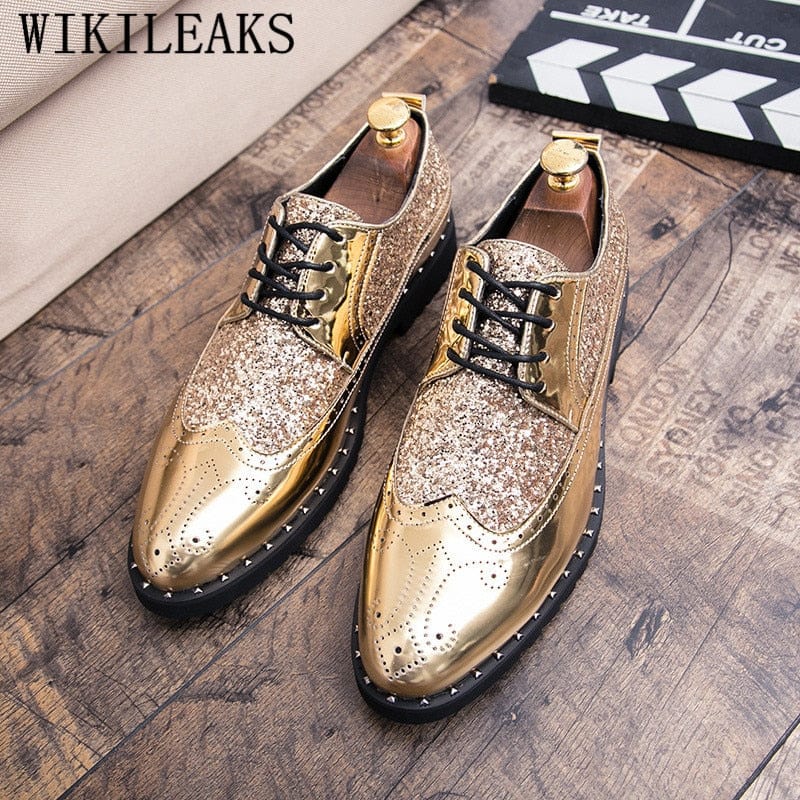 Noua marcă de lux Coiffeur Gold Brogue pantofi Oxford pentru bărbați rochie de mireasă formală italiene încălțăminte pentru bărbați pantofi Bling din piele lăcuită