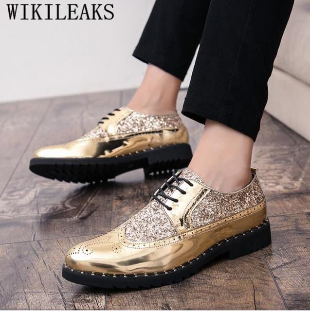 Noua marcă de lux Coiffeur Gold Brogue pantofi Oxford pentru bărbați rochie de mireasă formală italiene încălțăminte pentru bărbați pantofi Bling din piele lăcuită