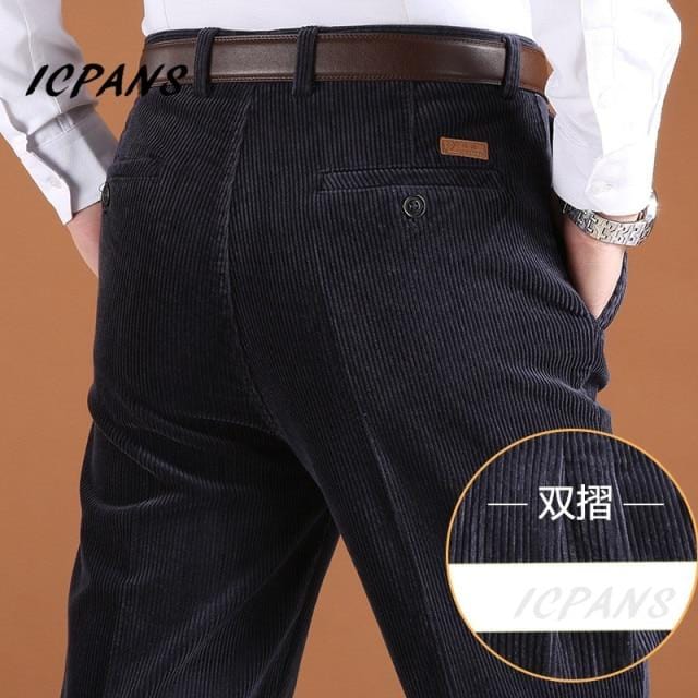 ICPANS Corduroy Men Trousers Straight Thick Warm Autumn Winter Men Pants High Waist Mens Pants Plus Size 40 42 44 46