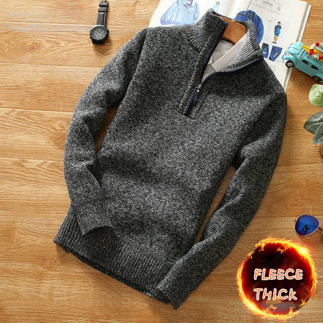 Winter Men&#39;s Fleece Thicker Sweater Half Zipper Turtleneck Warm Pullover Quality Male Slim Knitted Wool Sweaters for Spring