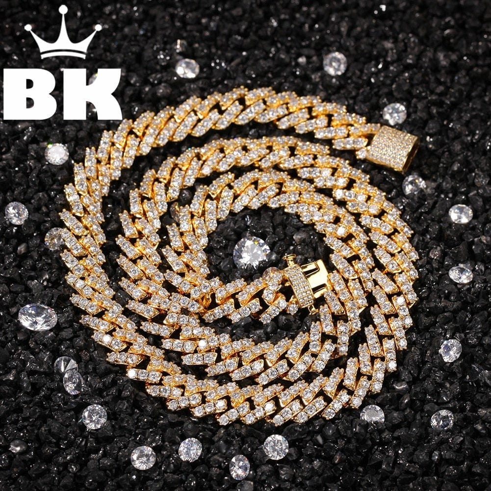 THE BLING KING 9mm Buckle Link Pave Iced CZ Cuban Link Necklaces Gold Color Luxury Bling Bling Jewelry Fashion Hiphop For Men