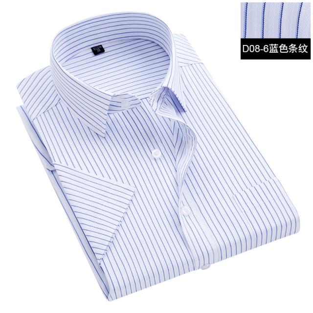 Summer S~8xl men's striped short sleeve dress shirt square collar non-iron regular fit anti-wrinkle pocket male social shirt