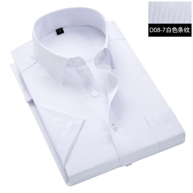 Summer S~8xl men's striped short sleeve dress shirt square collar non-iron regular fit anti-wrinkle pocket male social shirt