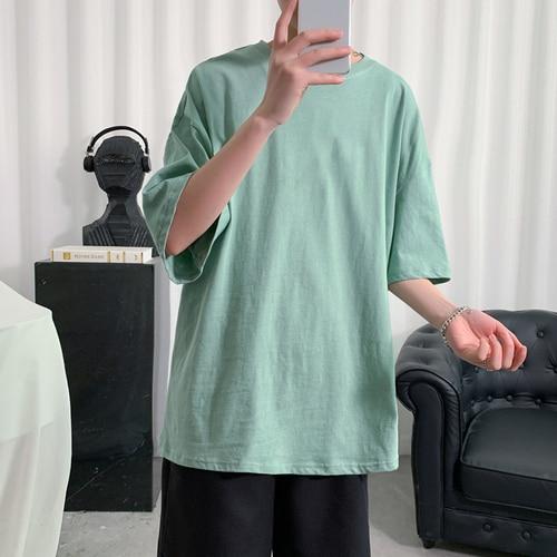 YASUGUOJI Plain Oversized T Shirt Men Bodybuilding and Fitness Loose Casual Lifestyle Wear T-shirt Male Streetwear Hip-Hop Tops