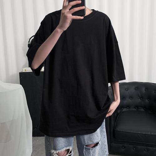 YASUGUOJI Plain Oversized T Shirt Men Bodybuilding and Fitness Loose Casual Lifestyle Wear T-shirt Male Streetwear Hip-Hop Tops