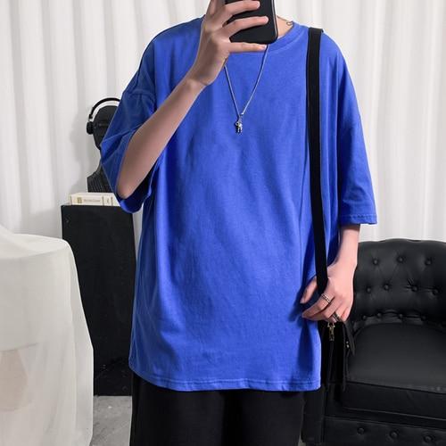 YASUGUOJI Plain Oversized T Shirt Men Bodybuilding and Fitness Loose Casual Lifestyle Wear T-shirt Male Streetwear Hip-Hop Tops