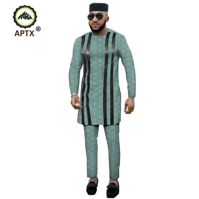 APTX jacquard fabric cotton Muslim suit for men tailor made full sleeves top+ slim pants men's casual suit T1916021