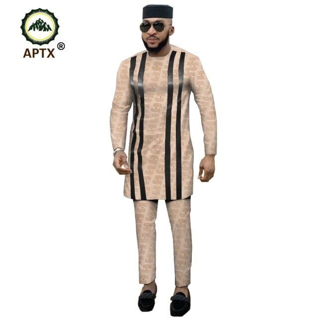 APTX jacquard fabric cotton Muslim suit for men tailor made full sleeves top+ slim pants men's casual suit T1916021