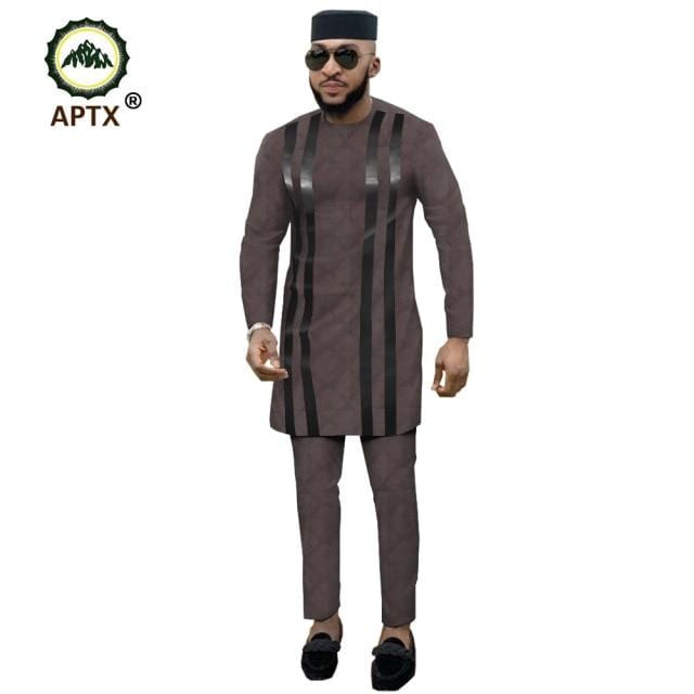 APTX jacquard fabric cotton Muslim suit for men tailor made full sleeves top+ slim pants men's casual suit T1916021