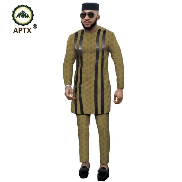 APTX jacquard fabric cotton Muslim suit for men tailor made full sleeves top+ slim pants men's casual suit T1916021