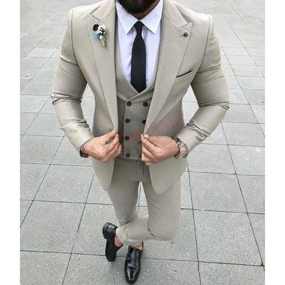Fashion Lattice Men's Suit Slim Fit Prom Wedding Suits for Men Groom Tuxedo Jacket Pants Set Custom White Casual Men Blazer