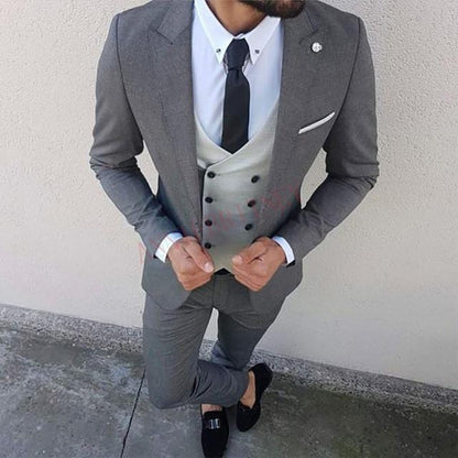 Fashion Lattice Men's Suit Slim Fit Prom Wedding Suits for Men Groom Tuxedo Jacket Pants Set Custom White Casual Men Blazer