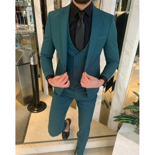2020 Fashion Lattice Men's Suit Slim Fit Prom Wedding Suits for Men Groom Tuxedo Jacket Pants Set Custom White Casual Men Blazer