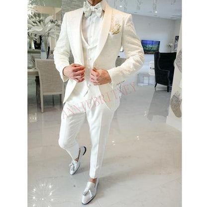 Fashion Lattice Men's Suit Slim Fit Prom Wedding Suits for Men Groom Tuxedo Jacket Pants Set Custom White Casual Men Blazer