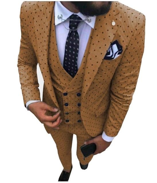 Mens suits Wave point Three Pieces Men Dress Suits Casual Commuter office business suits For Wedding(Blazer+Vest+Pants)