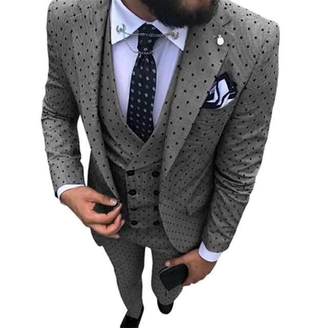 Mens suits Wave point Three Pieces Men Dress Suits Casual Commuter office business suits For Wedding(Blazer+Vest+Pants)