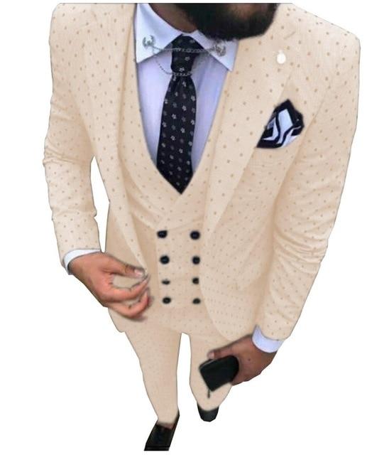 Mens suits Wave point Three Pieces Men Dress Suits Casual Commuter office business suits For Wedding(Blazer+Vest+Pants)
