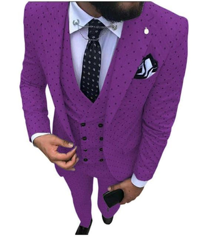 Mens suits Wave point Three Pieces Men Dress Suits Casual Commuter office business suits For Wedding(Blazer+Vest+Pants)