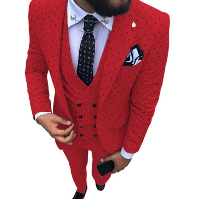 Mens suits Wave point Three Pieces Men Dress Suits Casual Commuter office business suits For Wedding(Blazer+Vest+Pants)