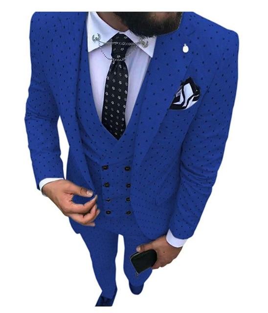 Mens suits Wave point Three Pieces Men Dress Suits Casual Commuter office business suits For Wedding(Blazer+Vest+Pants)