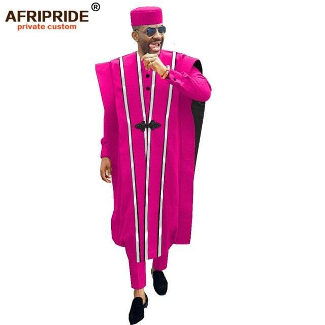 African Men Clothing Agbada Robe Dashiki Shirts Ankara Pants Tribal Hat Wedding Evening Outfits 4 Pieces AFRIPRIDE A1816011
