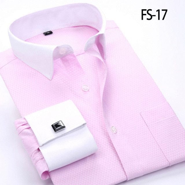 Aoliwen brand men French cuff shirt long sleeve Flannel large size 6XL High quality solid color men dress shirt smart casual