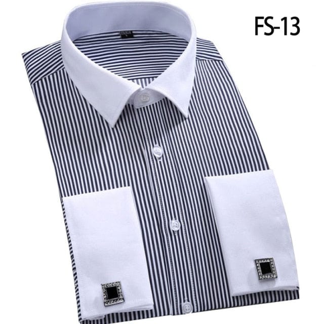 Aoliwen brand men French cuff shirt long sleeve Flannel large size 6XL High quality solid color men dress shirt smart casual