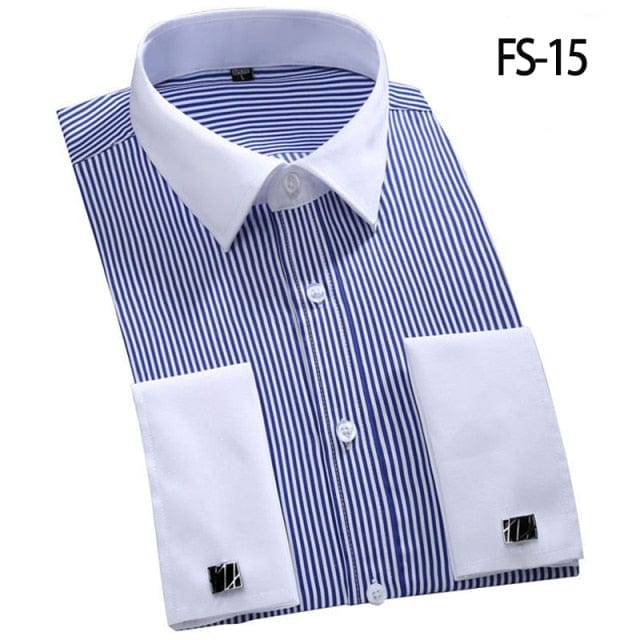 Aoliwen brand men French cuff shirt long sleeve Flannel large size 6XL High quality solid color men dress shirt smart casual