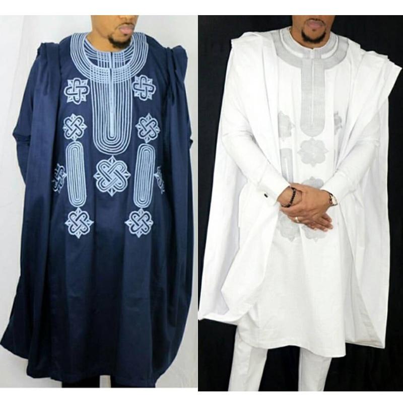 H&D African Suit For Men Robe Shirt Pants Set Long Sleeve Tops Embroidery Agbada Clothes Boubou Africain Homme Traditional Robes