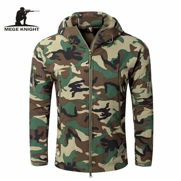 MEGE Men's Camouflage Fleece Jacket Men Waterproof Softshell Windbreaker Winter Hooded Coat Hunt Clothes
