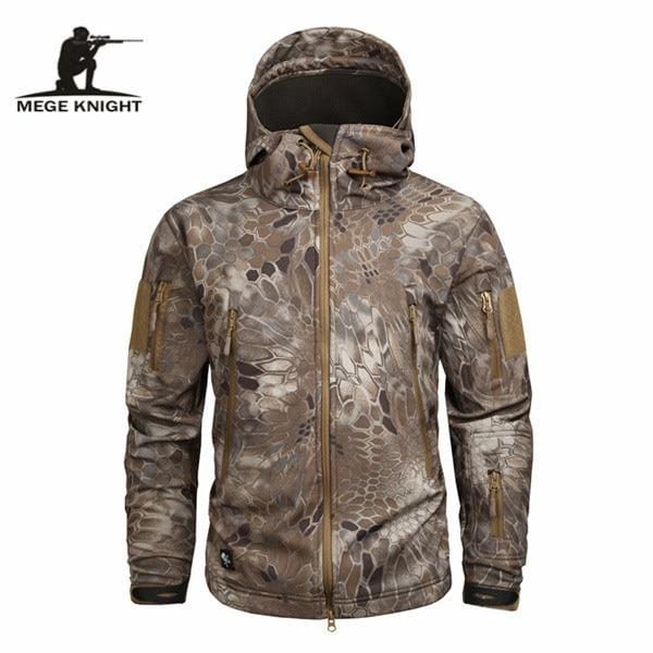 MEGE Men's Camouflage Fleece Jacket Men Waterproof Softshell Windbreaker Winter Hooded Coat Hunt Clothes