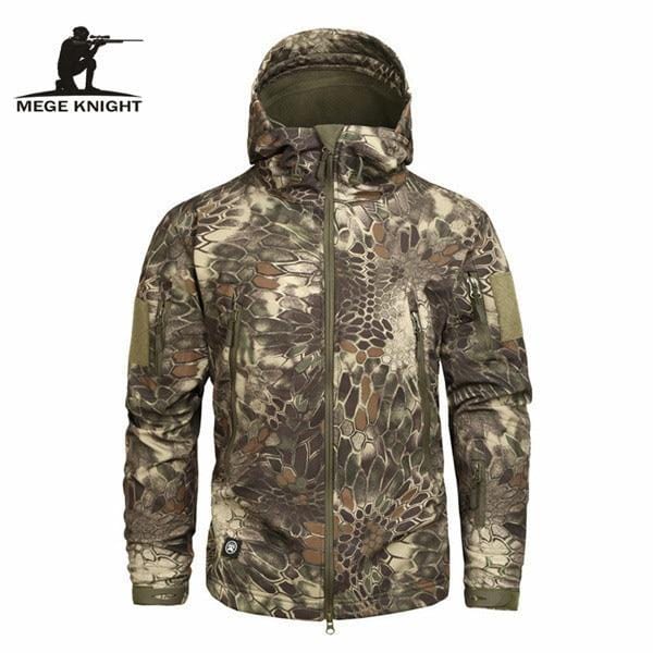 MEGE Men's Camouflage Fleece Jacket Men Waterproof Softshell Windbreaker Winter Hooded Coat Hunt Clothes