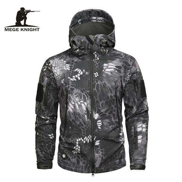 MEGE Men's Camouflage Fleece Jacket Men Waterproof Softshell Windbreaker Winter Hooded Coat Hunt Clothes