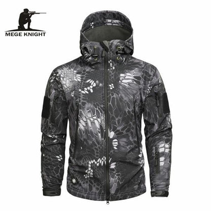 MEGE Men's Camouflage Fleece Jacket Men Waterproof Softshell Windbreaker Winter Hooded Coat Hunt Clothes