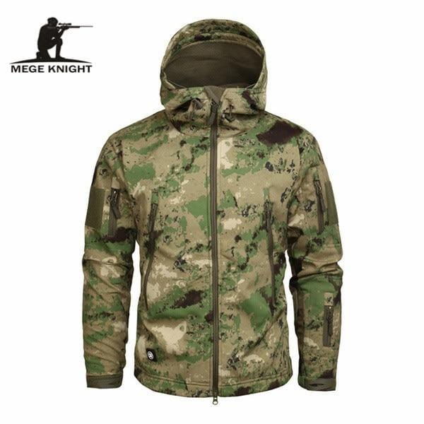 MEGE Men's Camouflage Fleece Jacket Men Waterproof Softshell Windbreaker Winter Hooded Coat Hunt Clothes