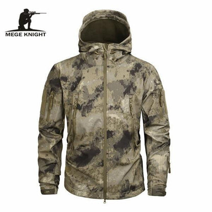 MEGE Men's Camouflage Fleece Jacket Men Waterproof Softshell Windbreaker Winter Hooded Coat Hunt Clothes