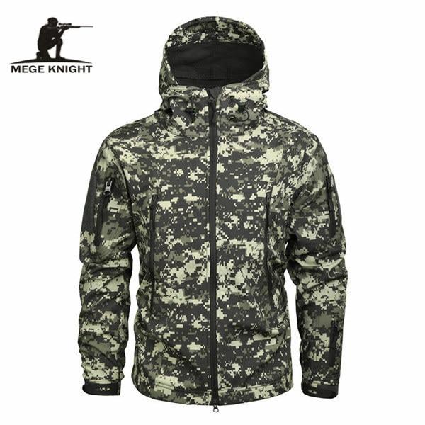 MEGE Men's Camouflage Fleece Jacket Men Waterproof Softshell Windbreaker Winter Hooded Coat Hunt Clothes